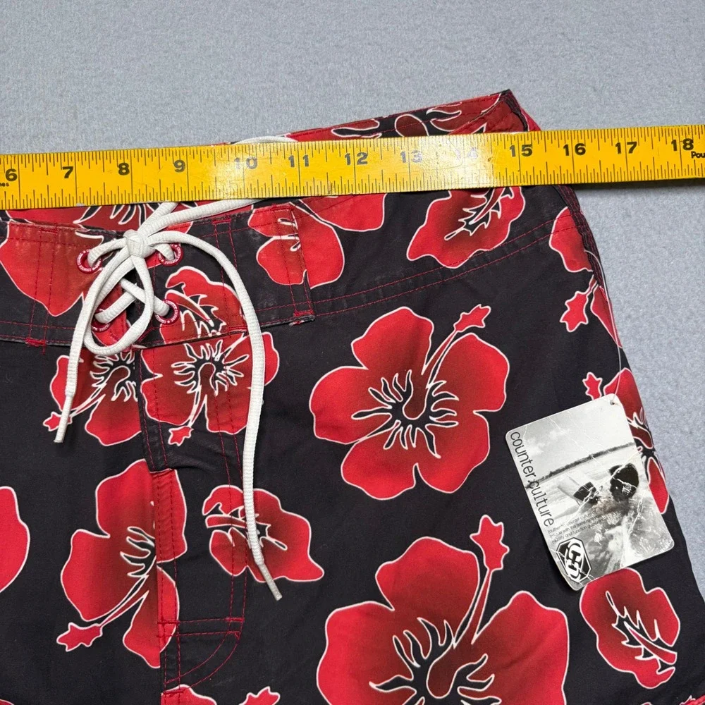 Counter Culture Board Shorts Mens 31 Black Red‎ Hibiscus Floral Vintage Y2K NWT